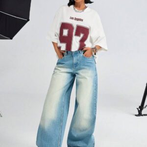 SHEIN Jeans en denim ample avec poches, style casual et polyvalent pour femmes