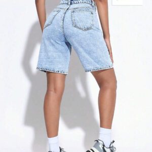SHEIN PETITE Short en jean décontracté imprimé léopard pour femmes, été