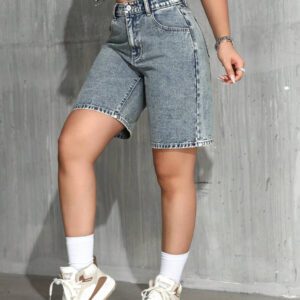 SHEIN PETITE Short en jean décontracté imprimé léopard pour femmes, été