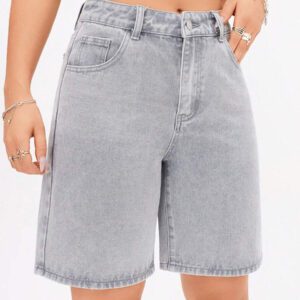 SHEIN PETITE Short en jean décontracté imprimé léopard pour femmes, été