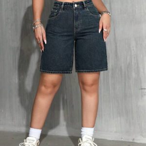 SHEIN PETITE Short en jean décontracté imprimé léopard pour femmes, été