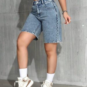 SHEIN PETITE Short en jean décontracté imprimé léopard pour femmes, été