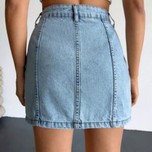 SHEIN Jupe en jean mini taille haute délavée, décontractée pour l'été