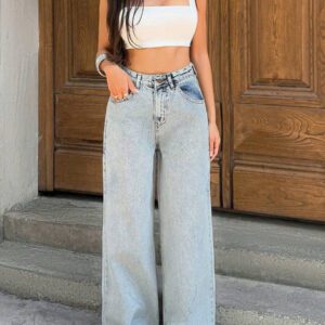 RueChic Jeans décontractés polyvalents, taille basse, avec poches, jambes larges et coupe ample pour femmes