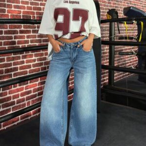 SHEIN JEAN ÉVASÉ À TAILLE BASSE POUR FEMMES AVEC DÉTAILS DE NŒUD