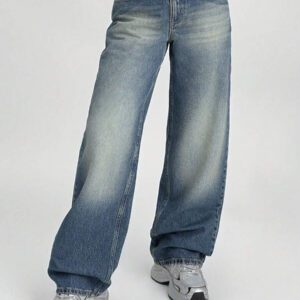 SHEIN Jeans décontractés pour femmes, coupe droite ample avec taille basse