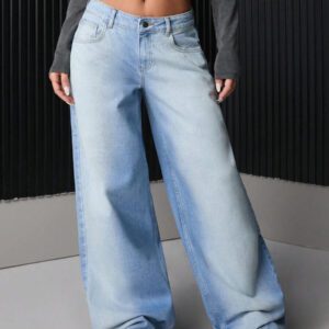 SHEIN JEAN TAILLE BASSE JAMBE LARGE POUR FEMMES, VÊTEMENT DE SORTIE DÉCONTRACTÉ
