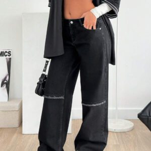 SHEIN Jeans larges décontractés à taille basse avec poches, style versatile pour femmes