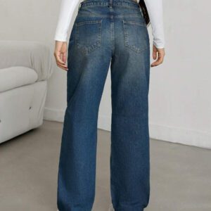 SHEIN Jean à taille mi-haute et jambe droite en coton 100%