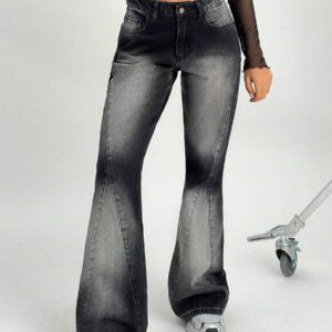 SHEIN Pantalon évasé en jean polyvalent et décontracté avec poches, style Y2K pour femmes