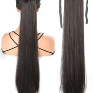 Extension de queue de cheval synthétique droite brun foncé de 18 à 34 pouces de longueur supplémentaire pour femmes. Idéal pour le Nouvel An chinois, les festivals de musique, les fêtes, le cosplay, les vacances et l'utilisation quotidienne