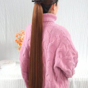 Extension de queue de cheval synthétique droite brun foncé de 18 à 34 pouces de longueur supplémentaire pour femmes. Idéal pour le Nouvel An chinois, les festivals de musique, les fêtes, le cosplay, les vacances et l'utilisation quotidienne