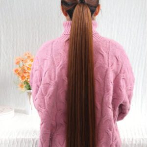 Extension de queue de cheval synthétique droite brun foncé de 18 à 34 pouces de longueur supplémentaire pour femmes. Idéal pour le Nouvel An chinois, les festivals de musique, les fêtes, le cosplay, les vacances et l'utilisation quotidienne