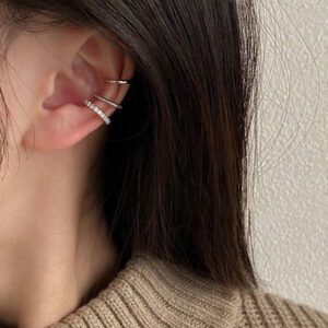 Boucle D'oreille De Style Chaîne Liée En Forme De Croissant De Lune Incrustée D'aiguille En Argent 925 (goujon, Clip, Manchette), 1 Pièce