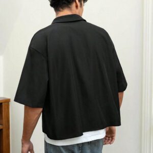 SWAVVY Chemise noire ample et décontractée à manches courtes pour hommes, chemise urbaine et sobre, pour les amis