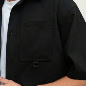 SWAVVY Chemise noire ample et décontractée à manches courtes pour hommes, chemise urbaine et sobre, pour les amis