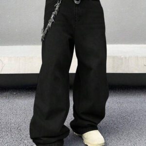 Jean ample vintage de style Y2K pour hommes, en noir avec un lavage rétro. Jambe large et droite, ample. Cadeau parfait pour le mari ou le petit ami