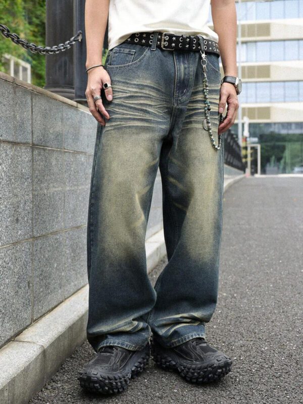 Jean ample vintage de style Y2K pour hommes, en noir avec un lavage rétro. Jambe large et droite, ample. Cadeau parfait pour le mari ou le petit ami – Image 15