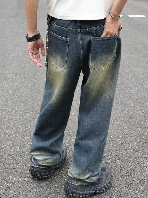 Jean ample vintage de style Y2K pour hommes, en noir avec un lavage rétro. Jambe large et droite, ample. Cadeau parfait pour le mari ou le petit ami – Image 17