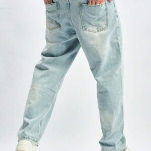 Jeans droits à coupe ample style vintage lavé bleu clair, style emo