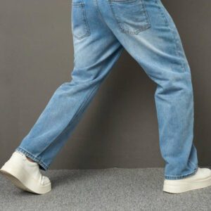 Jeans droits à coupe ample style vintage lavé bleu clair, style emo