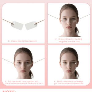 Un ensemble de rubans et bandeaux faciaux, comprenant 18 rubans faciaux invisibles, avec 4 sangles réglables, convenant pour le cou, la ligne de la mâchoire et la zone du double menton, réutilisables et sans parfum.