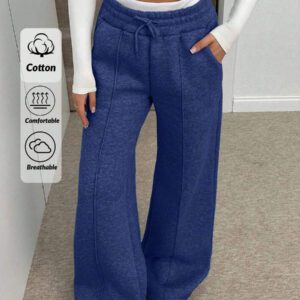 SHEIN Tall Pantalon de survêtement gris chiné à jambes larges avec détails de ceinture pour femmes Cottnline