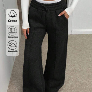 SHEIN Tall Pantalon de survêtement gris chiné à jambes larges avec détails de ceinture pour femmes Cottnline