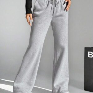 SHEIN EZwear Pantalon De Survêtement Évasé Pour Femme Avec Cordon De Serrage À La Taille