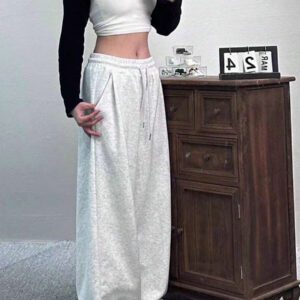 INAWLY Solva Pantalon ample à cordon de serrage de couleur unie et simple pour femmes