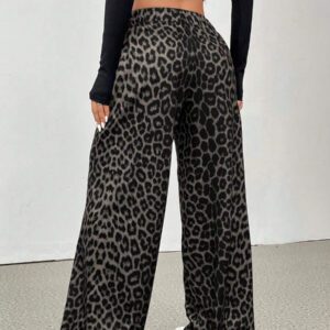 SHEIN EZwear Pantalon de survêtement ample à taille élastique avec imprimé léopard et jambes larges pour femmes