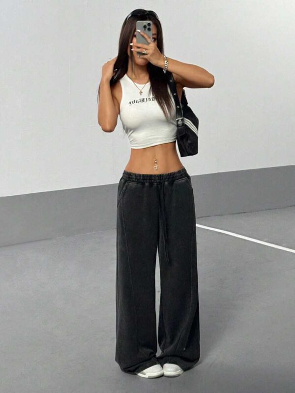 Pantalon de survêtement décontracté ample et droit, style vintage lavé pour femmes, automne – Image 5