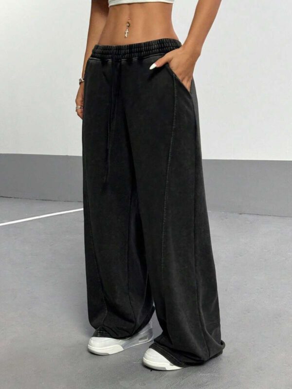 Pantalon de survêtement décontracté ample et droit, style vintage lavé pour femmes, automne – Image 8