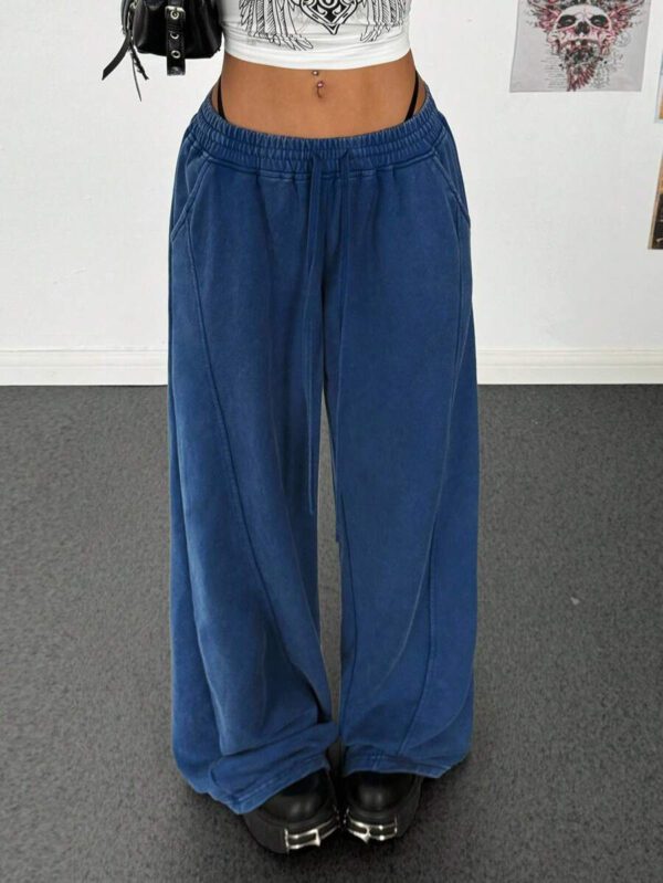 Pantalon de survêtement décontracté ample et droit, style vintage lavé pour femmes, automne – Image 15