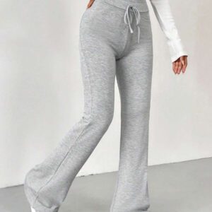 SHEIN EZwear Pantalon de survêtement évasé gris à taille cravate de style rétro