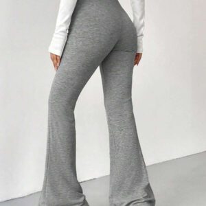 SHEIN EZwear Pantalon de survêtement évasé gris à taille cravate de style rétro