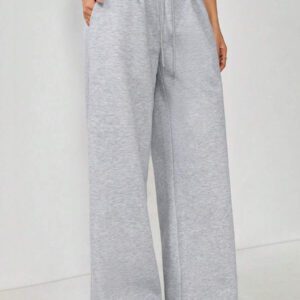 SHEIN PETITE Nouveau pantalon de survêtement ample en velours épais et chaud pour l'automne/hiver, à taille élastique basse, jambes larges et détente