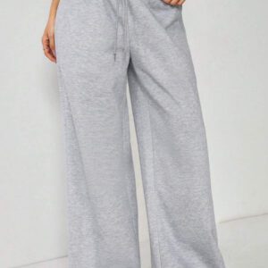 SHEIN PETITE Nouveau pantalon de survêtement ample en velours épais et chaud pour l'automne/hiver, à taille élastique basse, jambes larges et détente