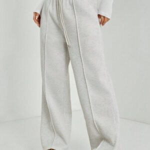 SHEIN PETITE Pantalon de survêtement à jambe droite pour femme avec détail en galet pour l'automne