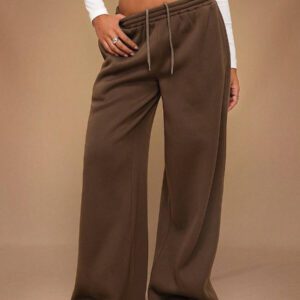 Forever 21 Nouveau pantalon de jogging décontracté et polyvalent pour l'automne/l'hiver, à taille haute élastique, épais et doublé de thermique, coupe ample et jambes larges