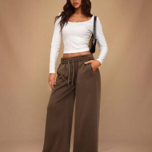 Forever 21 Nouveau pantalon de jogging décontracté et polyvalent pour l'automne/l'hiver, à taille haute élastique, épais et doublé de thermique, coupe ample et jambes larges