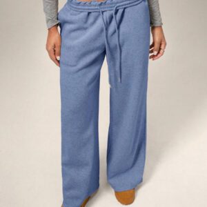Forever 21 Nouveau pantalon de jogging décontracté et polyvalent pour l'automne/l'hiver, à taille haute élastique, épais et doublé de thermique, coupe ample et jambes larges