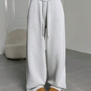 SHEIN EZwear Pantalon de survêtement droit simple à nouer devant de couleur unie, porter décontracté quotidien pour femmes