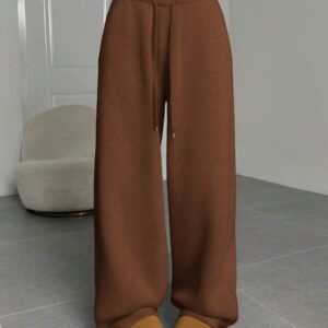 SHEIN EZwear Pantalon de survêtement droit simple à nouer devant de couleur unie, porter décontracté quotidien pour femmes
