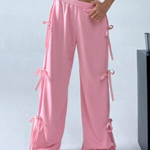 SHEIN EZwear Pantalon de jogging à la taille nouée avec nœud rose doux et charmant pour le printemps et l'été