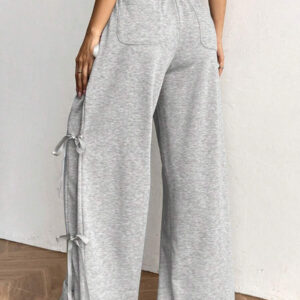 SHEIN EZwear Pantalon de jogging à la taille nouée avec nœud rose doux et charmant pour le printemps et l'été