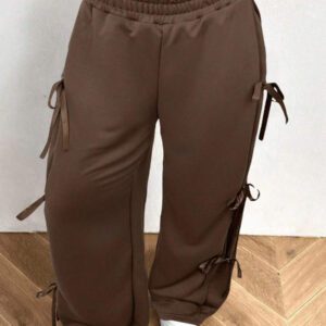 SHEIN EZwear Pantalon de jogging à la taille nouée avec nœud rose doux et charmant pour le printemps et l'été