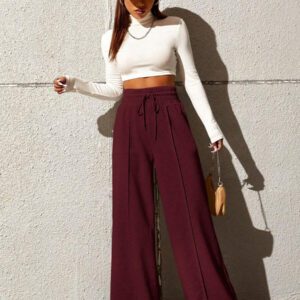 SHEIN EZwear Pantalon de survêtement décontracté ample avec cordon de serrage à la taille, coupe large pour femmes