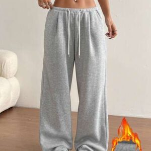 Flirla 1 pièce Pantalon de survêtement ample à taille élastique avec cordon de serrage, poches, style décontracté, sport, rue, école, doublure thermique, coupe ample, pour usage quotidien et sportif pour femmes