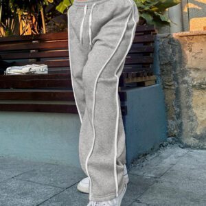 INAWLY Pantalon de survêtement femme, style minimaliste casual avec liseré contrasté et cordon de serrage à la taille, pour l'automne et l'hiver
